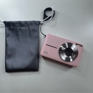 Pink Digital Camera with Gray Pouch